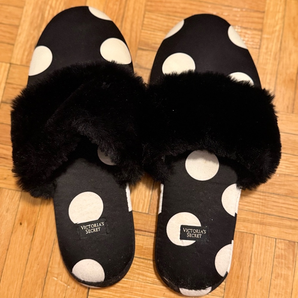 Victoria's Secret Black and White Polka Dot Slippers
